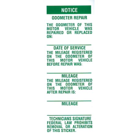 Asp Odometer Repair Label, 1 1/2 X 4, 25 Per Pack Form No Orl Pk 745
